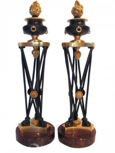 Pair of bronze candlesticks in Athenian circa 1800