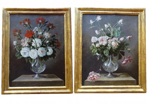 Paire de tableaux de fleurs - Fin XVIIIe / Début XIXe