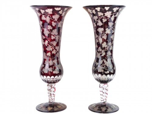 Paire de grands vases en cristal de Saint Louis