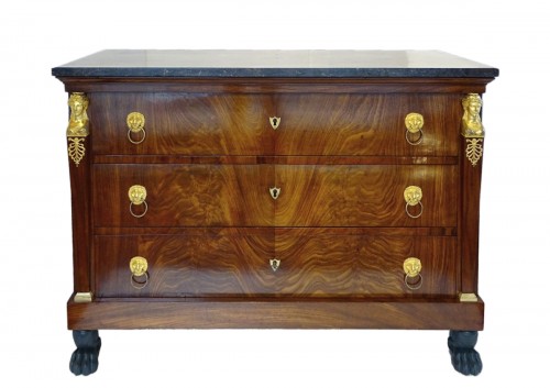 First Empire period chest of drawers in mahogany and gilded bronzes