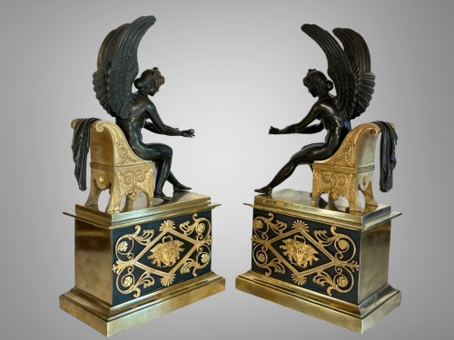 Objet de décoration  - Paire de chenets époque premier Empire