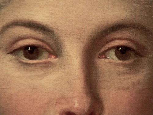 XVIIIe siècle - Louis Tocqué (1696-1772)- Attribué- Portrait d'une dame au bouquet d'œillets