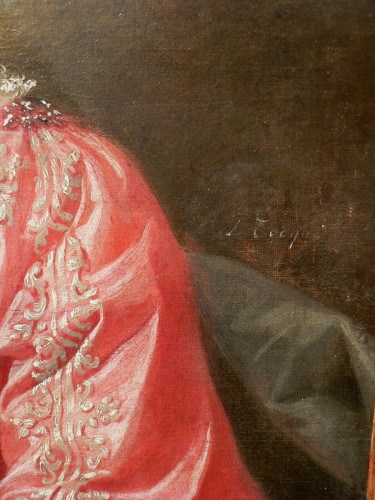 Louis XV - Louis Tocqué (1696-1772)- Attribué- Portrait d'une dame au bouquet d'œillets