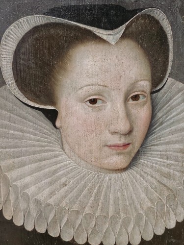 François Quesnel (1543-1619) - Portrait de Jeanne de Lannoy - Circa 1590 - Tableaux et dessins Style Louis XIII