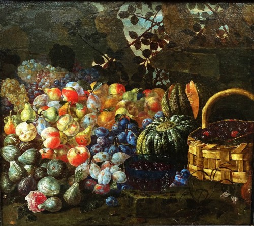 Giuseppe Recco (1634-1695) – Nature Morte Aux Melons, Poires, Pêches, Prunes Et Figue - Tableaux et dessins Style Louis XIV