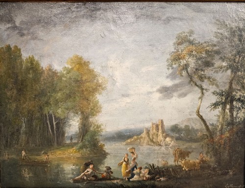 Jean-Baptiste Lallemand (1716-1803) - The Washerwomen - Paintings & Drawings Style Louis XV