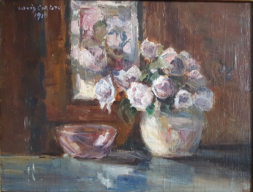 Lovis Corinth (1858-1925) - Rose in runder vase, 1910 - Tableaux et dessins Style Art nouveau