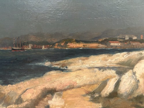 Tableaux et dessins Tableaux XIXe siècle - Vue du port de Marseille depuis l'île de l'Eyglaudes - Jean Batiste OLIVE (1848-1936)