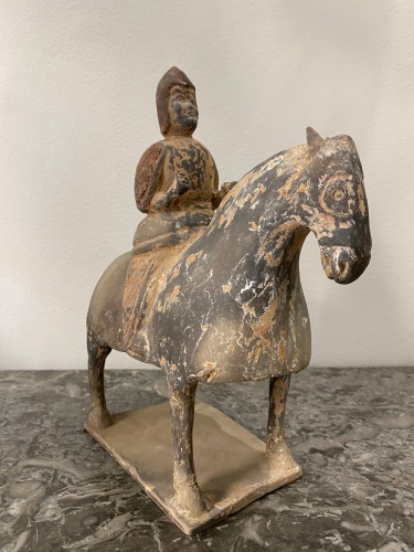 Asian Works of Art  - Warrior On Horseback - China, Northern Wei Dynasty (534-557)