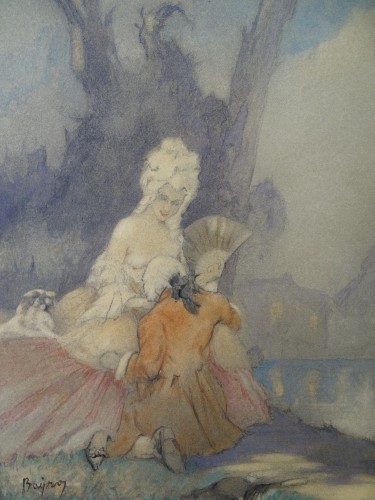 Franz von BAYROS (1866-1924) - Les amants - Tableaux et dessins Style Art nouveau