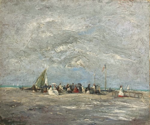 Charles Pécrus (1826-1907) - Trouville, scène de plage - Tableaux et dessins Style Napoléon III