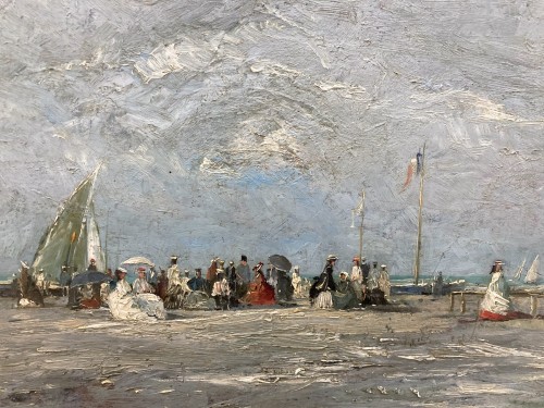 Tableaux et dessins Tableaux XIXe siècle - Charles Pécrus (1826-1907) - Trouville, scène de plage