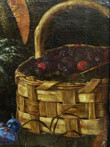 XVIIe siècle - Giuseppe Recco (1634-1695) – Nature morte aux melons, poires, pêches, prunes et figues