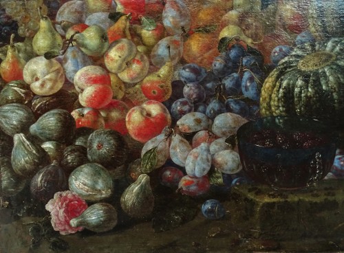 Antiquités - Giuseppe Recco (1634-1695) – Nature morte aux melons, poires, pêches, prunes et figues
