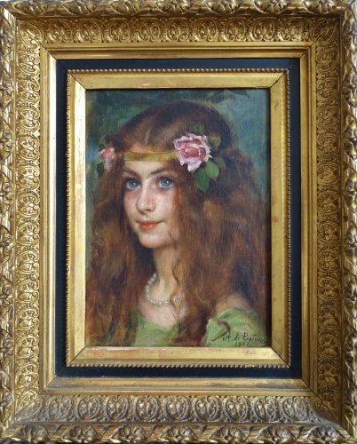 Antonia de Banuelos Thorndike (1856 - 1926) - Portrait de jeune fille à la rose