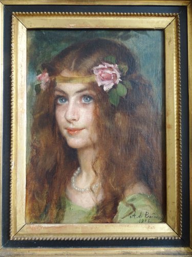 Antonia de Banuelos Thorndike (1856 - 1926) - Portrait de jeune fille à la rose - Tableaux et dessins Style Art nouveau