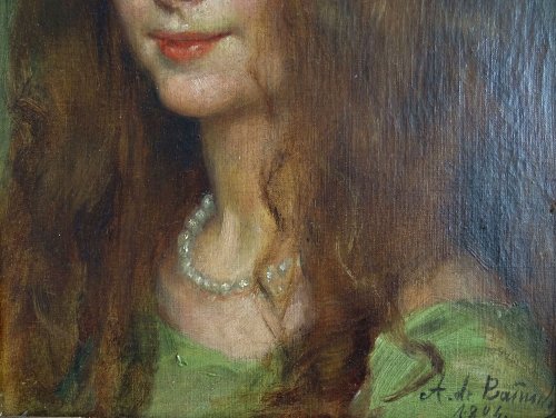Tableaux et dessins Tableaux du XXe siècle - Antonia de Banuelos Thorndike (1856 - 1926) - Portrait de jeune fille à la rose