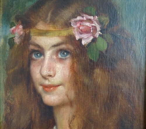 Antonia de Banuelos Thorndike (1856 - 1926) - Portrait de jeune fille à la rose - Galerie Meier