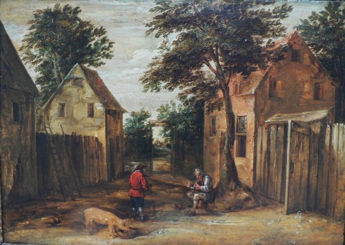 David II Teniers - Scène villageoise avec un cochon