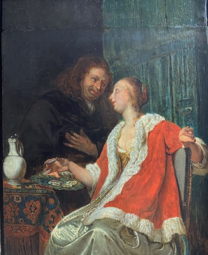 Frans I Van Mieris (1635-1681) et Atelier - Le Déjeuner d'huîtres - Tableaux et dessins Style Louis XIII