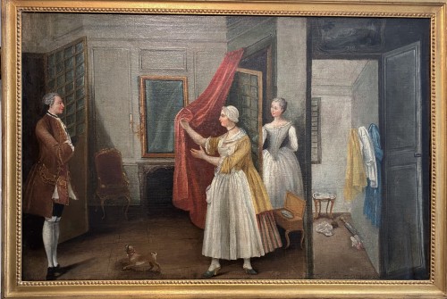 Ecole française de la seconde moitié du XVIIIe siècle - Scène de maison close - Tableaux et dessins Style Louis XVI