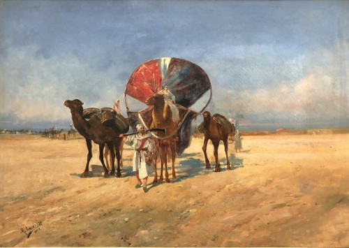 M.Argelés (19th century) - The caravan in the desert 1898 - Paintings & Drawings Style Napoléon III