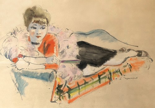 André Dignimont (1891-1965) - Portrait de Nadine Tallier alias Nadine de Rothschild - Tableaux et dessins Style Années 50-60