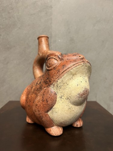 Archéologie  - Vase à anse-goulot en étrier représentant un crapaud buffle