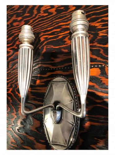 Lighting  - Pair of silvered bronze wall sconces circa 1925
