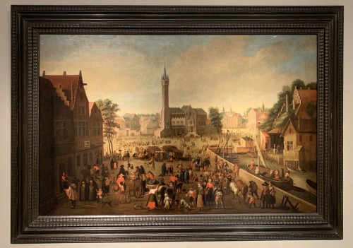 Scène de marché – École flamande fin XVIIe siècle - Tableaux et dessins Style 