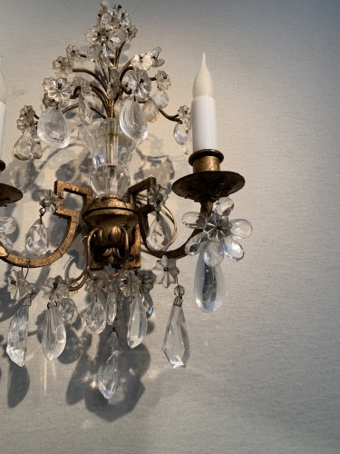 19th century - Late 19th century Pair of crystal sconces