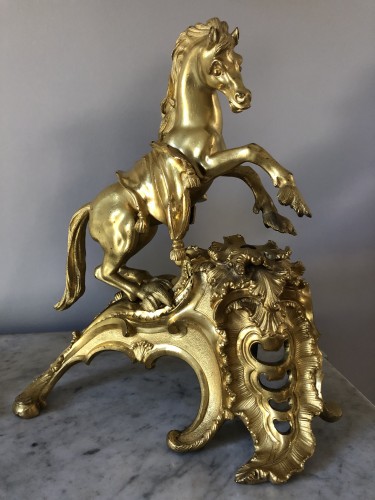 Pair of Louis XV period Horse Andirons - Decorative Objects Style Louis XV