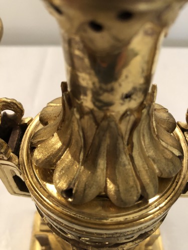 Antiquités - Paire de flambeaux cassolette formant brûle-parfum d’époque Louis XVI