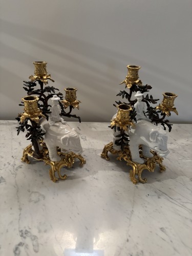 Pair Of Kangxi-period White Porcelain Elephants Mounted As Candelabra  - 
