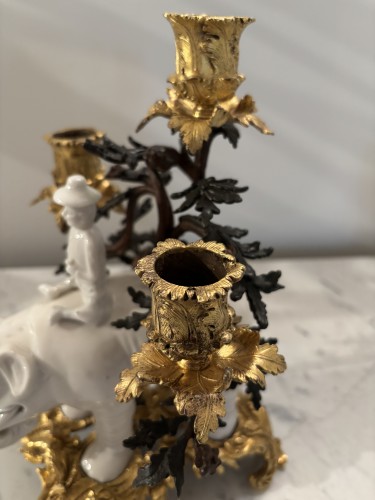 Louis XV - Pair Of Kangxi-period White Porcelain Elephants Mounted As Candelabra 