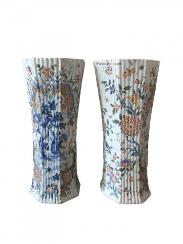 Pair of 18th Century Delftware Vases