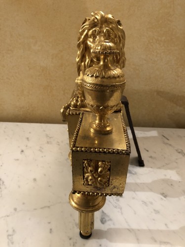 Pair of andirons with lions, Louis XVI period - 