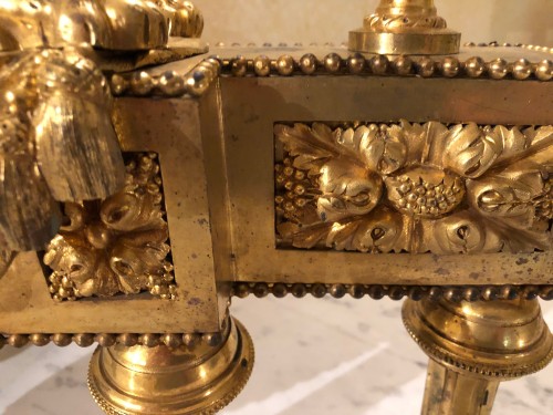 Antiquités - Pair of andirons with lions, Louis XVI period
