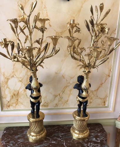 Louis XVI - Paire de grands candélabres à cinq feux d’époque Louis XVI