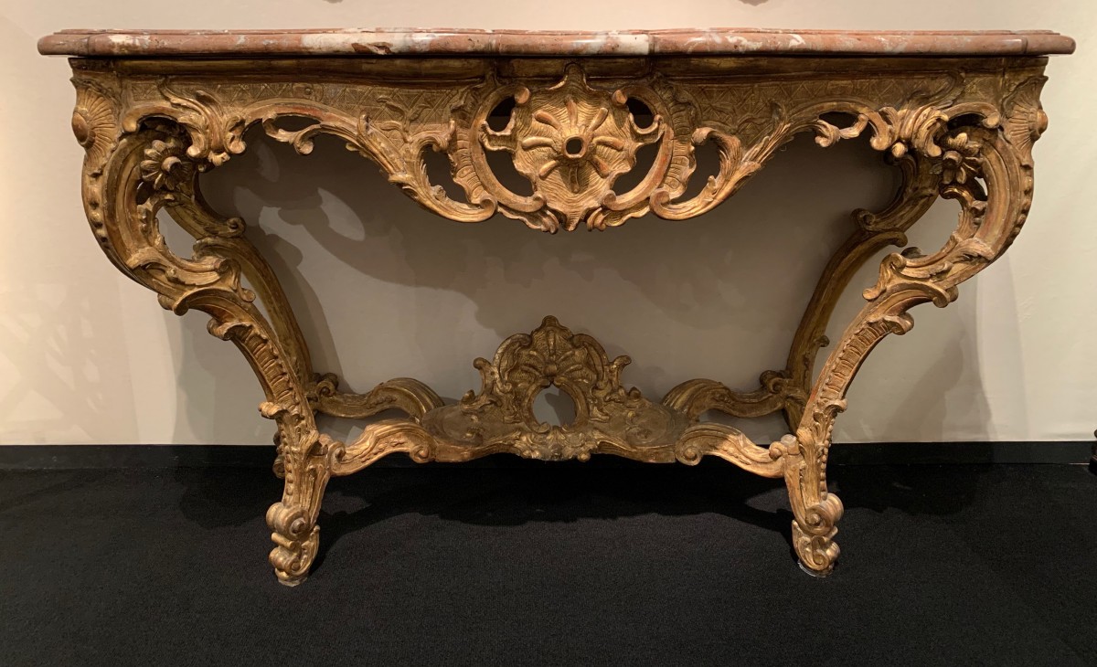 Mirror Console Table in Louis XV Rococo Style, Venetian For Sale