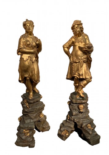 Paire de statues en bois sculpté et doré, Gênes XVIIIe