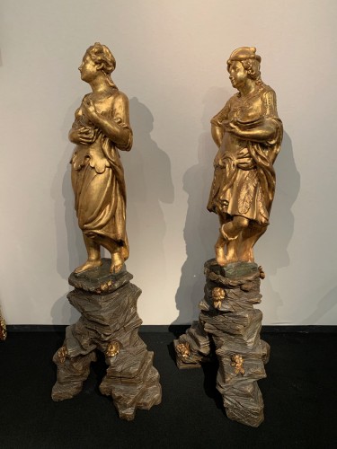 Pair of gilded wooden statues, Genoa18th Century - Sculpture Style Louis XV