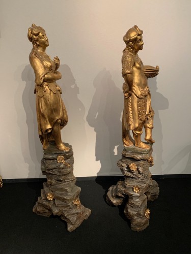 Sculpture Sculpture en Bois - Paire de statues en bois sculpté et doré, Gênes XVIIIe