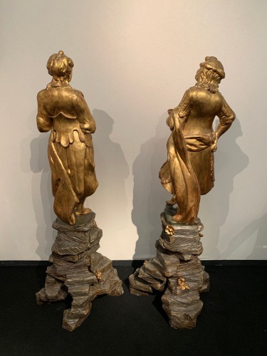 Paire de statues en bois sculpté et doré, Gênes XVIIIe - Galerie Bordet