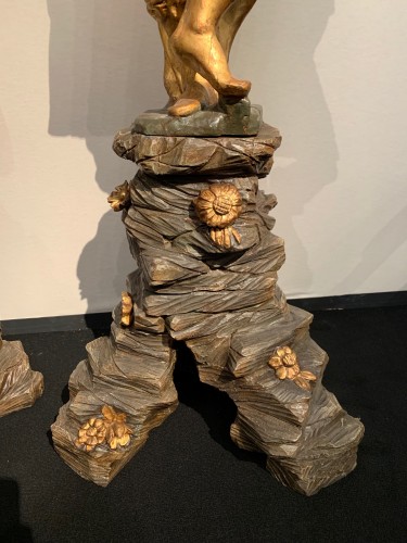 Antiquités - Paire de statues en bois sculpté et doré, Gênes XVIIIe