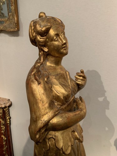 Antiquités - Paire de statues en bois sculpté et doré, Gênes XVIIIe