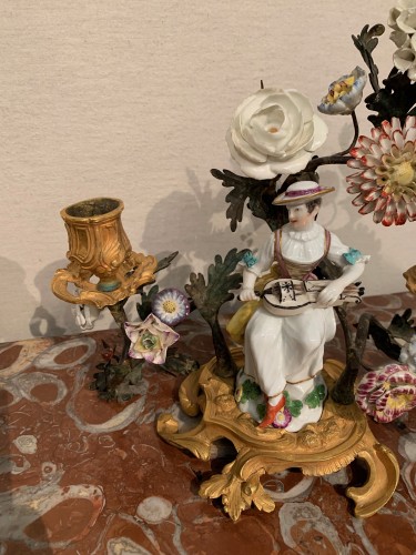 Louis XV - Pair of Meissen porcelain candelabra