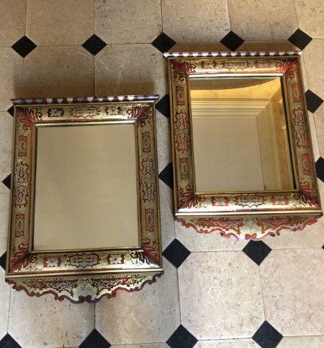 XVIIe siècle - Paire de miroirs d’époque Louis XIV en marqueterie Boulle