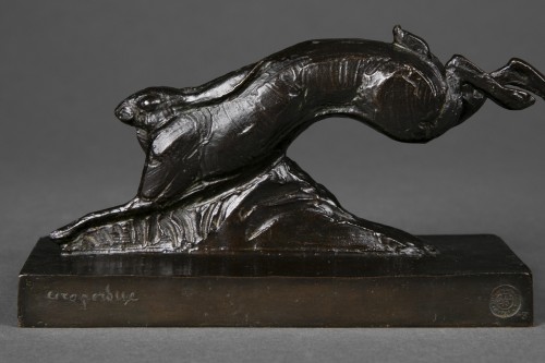 André Vincent Becquerel (1893-1981) - Lièvre courant - Sculpture Style Art Déco
