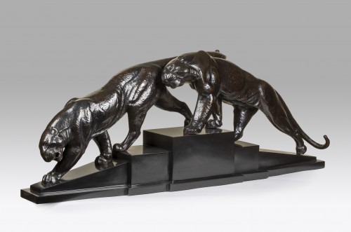 PROST Maurice (1894-1967) - Deux tigres - Sculpture Style Art Déco